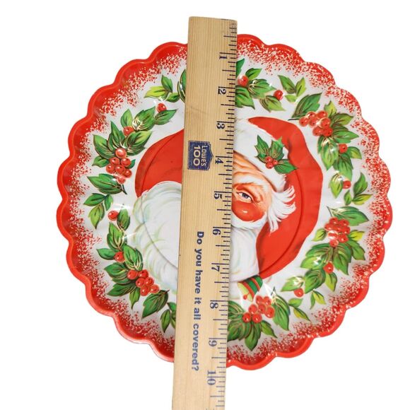 2 VINTAGE CHRISTMAS PLASTIC CHRISTMAS PLATES SANTA CLAUS COOKIE TRAY KITSCH - Picture 5 of 5